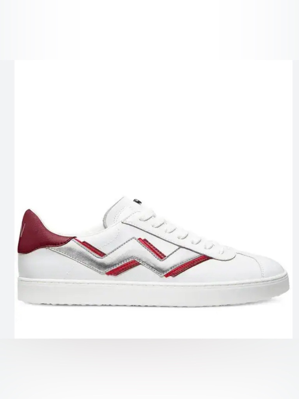 Stuart Weitzman White Leather Sneakers with Silver and Burgundy Accents